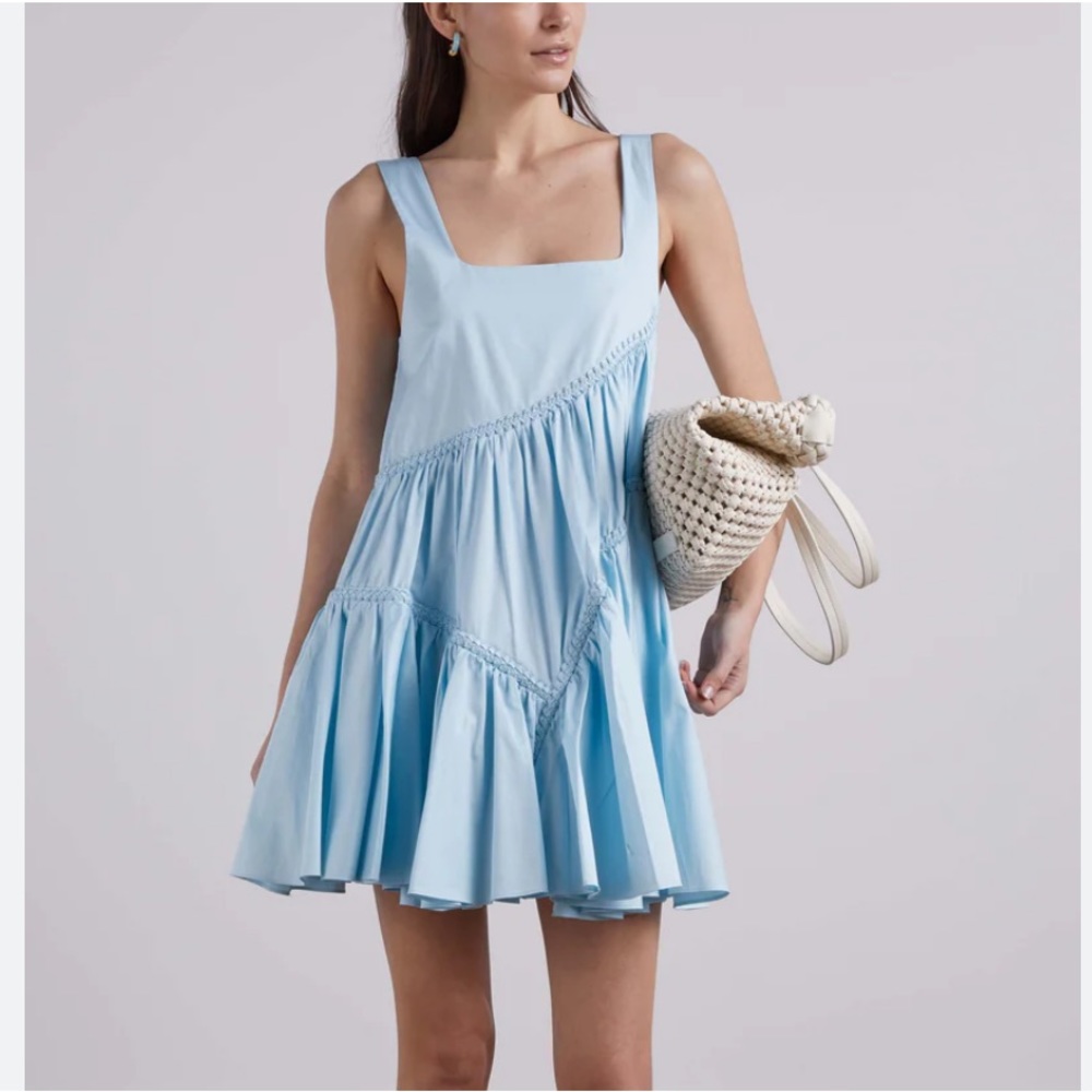Casabianca Sleeveless Braided Dress in Ice Blue